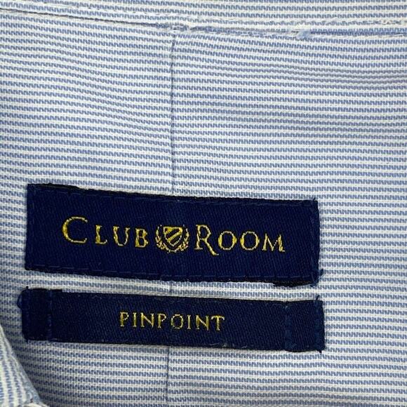 Club Room Shirt Mens 16.5 Blue Striped Button Up Long Sleeve Pinpoint Collared - Picture 2 of 12